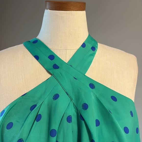Lilly Pulitzer RORI halter top botanical green blue polka dots tie back neck M - Picture 5 of 16
